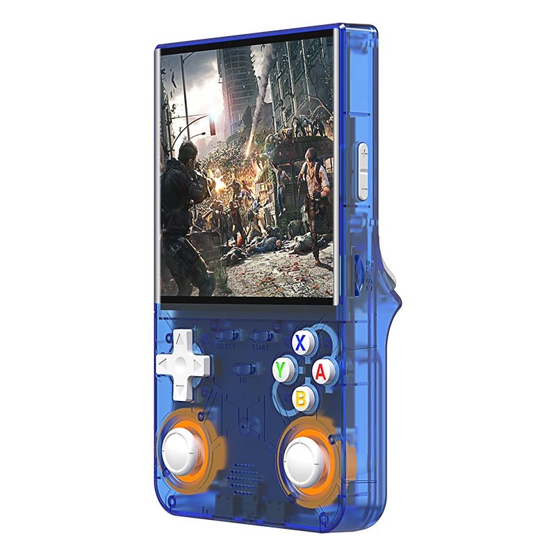 RetroX Ultra R36 handheld retro gaming console front view blue