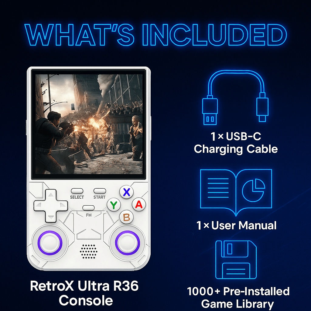 RetroX Ultra R36 handheld retro gaming console specs