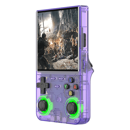RetroX Ultra R36 handheld retro gaming console front view purple